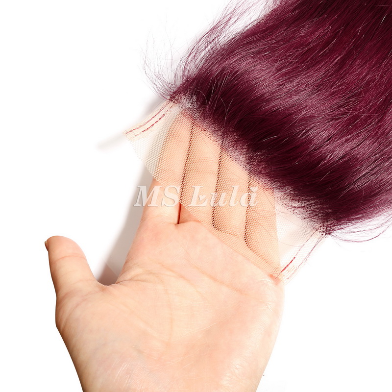 Straight #99J Virgin Human Hair 4x4 13x4 Transparent Lace Closure/Frontal - 图片 4